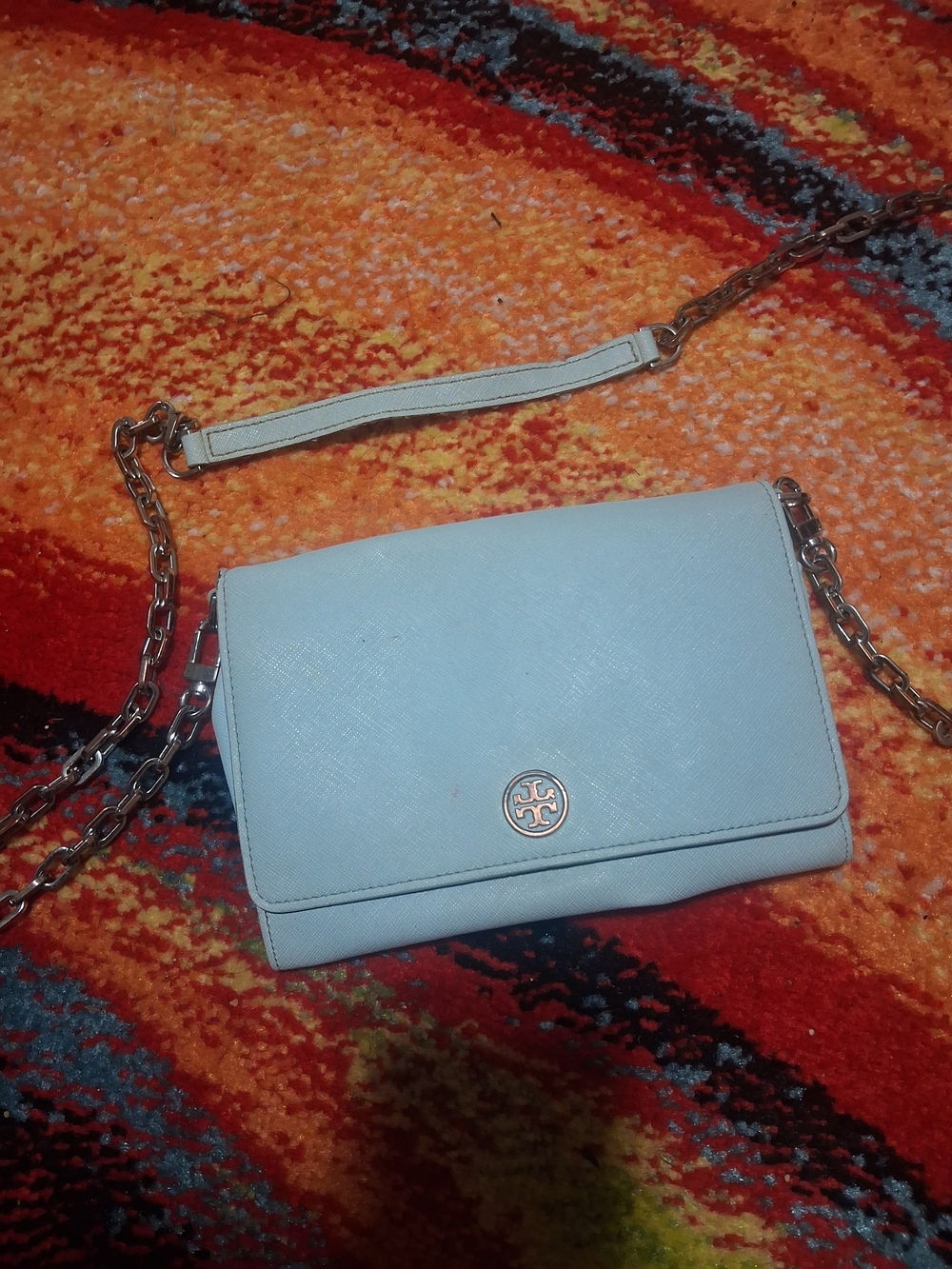 Tory Burch Light Blue Leather Chain Crossbody Wallet